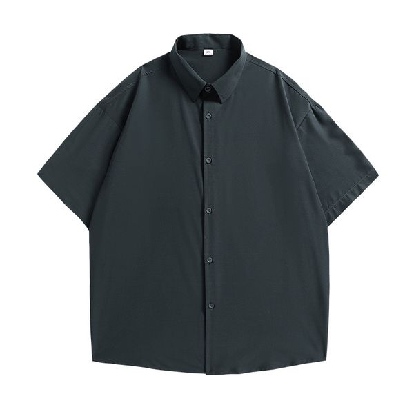 

men's casual shirts summer ice silk short sleeve shirt trend loose relaxed half sleeve versatile shirt, White;black