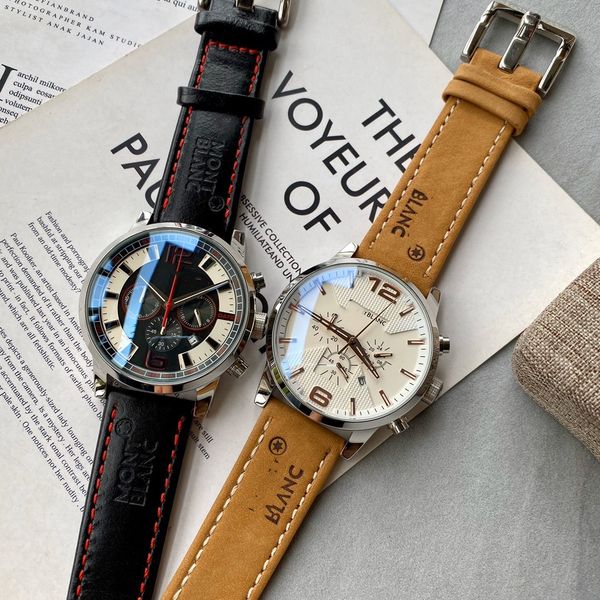 

quartz timing code men's high-quality leisure belt watch 42mm, Slivery;golden