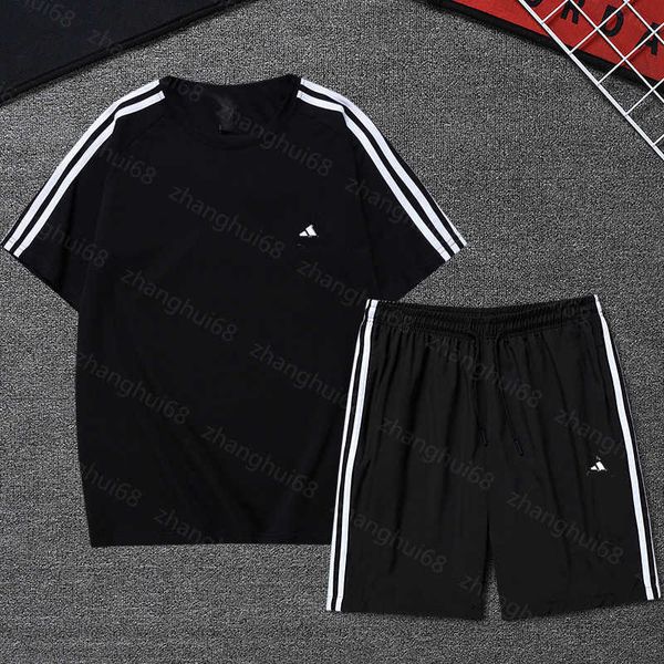 

23ss mens tracksuit mens designer tracksuit round neck pure cotton stripes logo embroidery short sleeve t-shirt elastic waist trousers set, Gray