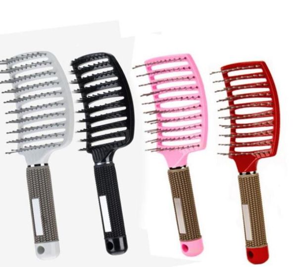 

women massage brush hair brush smooth hair pure pig hairbrush styling plastic nylon big bent comb hairdressing styling tool1927465, Silver
