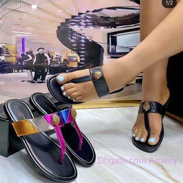 

2023 fashion beach shoes flip flops lady sandals eagle head hardware buckle herringbone slippers female slipper without box 37-41