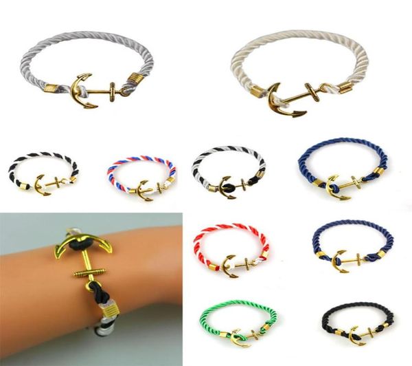 

wholevintage jewelry string rope surfer with gold plated anchors woven friendship bracelet for 10 colors7899733, Golden;silver