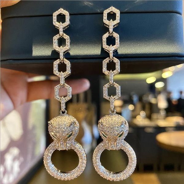 

knot women s925 silver needle personalized animal earrings leopard long earrings microinlaid zircon earrings female