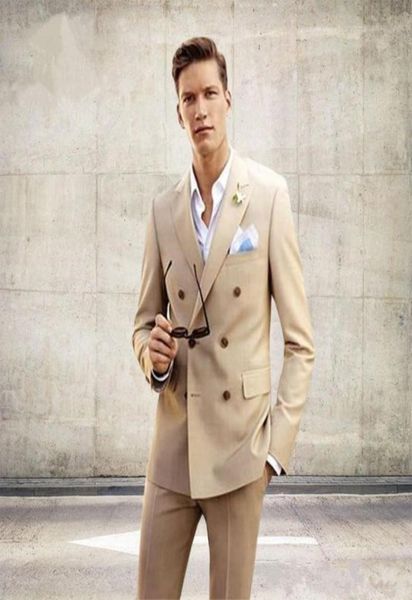 

new doublebreasted beige groomsmen peak lapel groom tuxedos 2 piece men suits weddingprom man blazer jacketpantstie 394833794, Black;gray