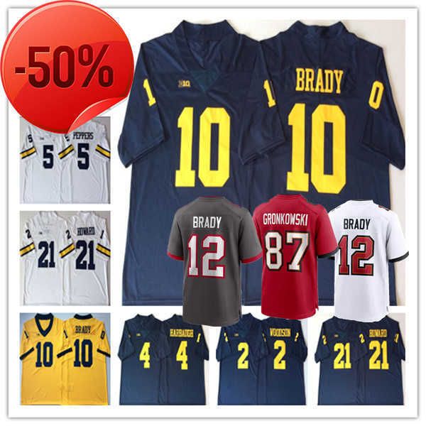 

man tom brady rob gronkowski jersey football michigan wolverines desmond howard charles woodson shea patterson jim harbaugh stitched shirt n, Black;red