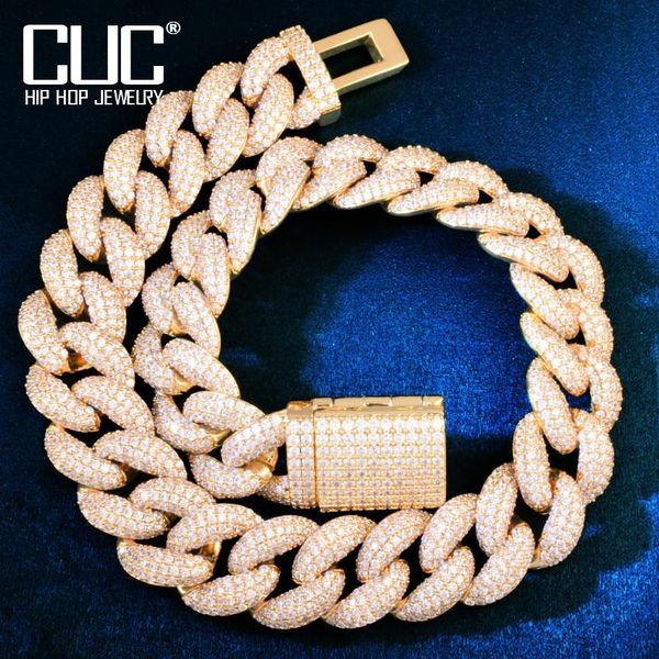 

necklaces 19mm full zircon miami cuban necklace chain solid men's hip hop link choker fashion rock jewelry, Silver