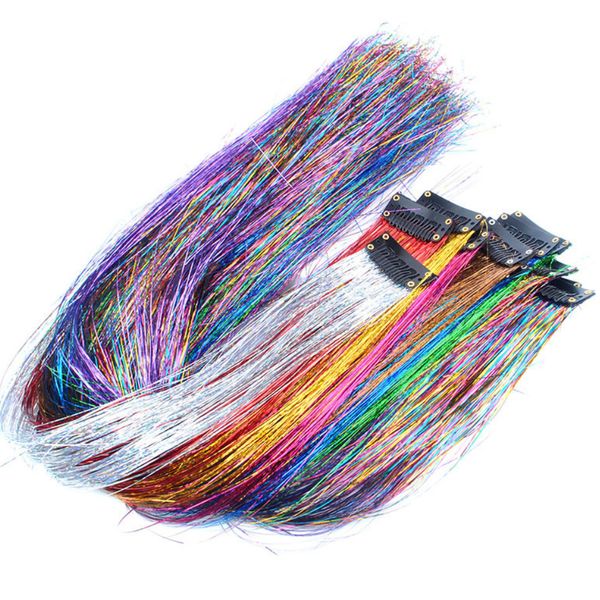 

20 inch dazzling laser hair clip with straight gold wire and seven color bright silk hair extensions available in various styles supporting, Black