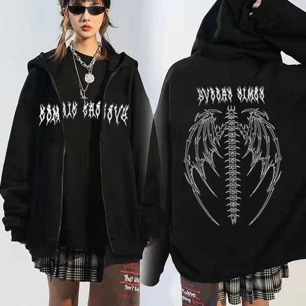 

black style zipper sweater men's gothic couple hip hop style large hooded sweater