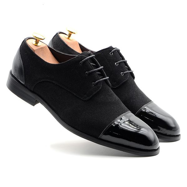 

dress shoes size 38 to luxury men derby denim patent leather wedding laceup cap toe black business formal footwear 230522