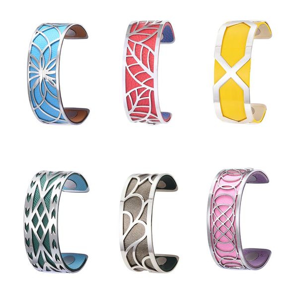 

bangle yoiumit new fashion bracelet stainless steel cuff bangle interchangeable leather reversible luxury fine jewelry for women gift, Black