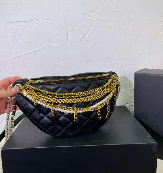 

designer black gold tassel chest bag metal letter underarm bag single shoulder bag