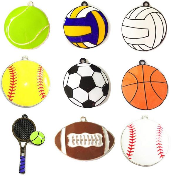 

necklaces (choose design first) 10pcs/bag sport ball series 2 enamel football basketball volleyball baseball rugby tennis pendant for kids, Silver