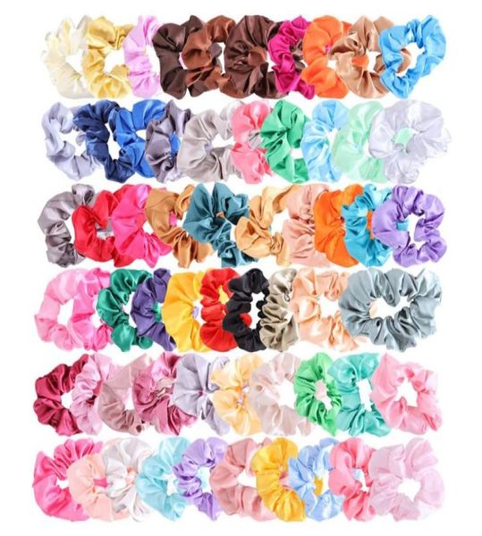 

60pcs colorful silk satin scrunchy set strong elastic bobble hair bands traceless hair rope accessory for ponytail holder8638354, Brown