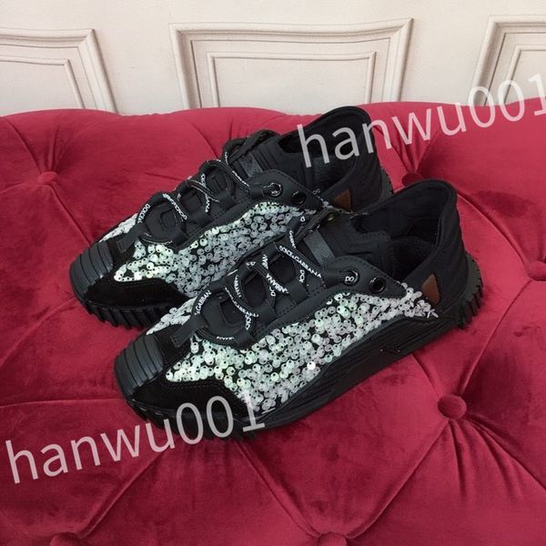 

new luxury designer fashion mens casual shoes striped vintage shoe vintage trainers lace-up platform sneaker, Black