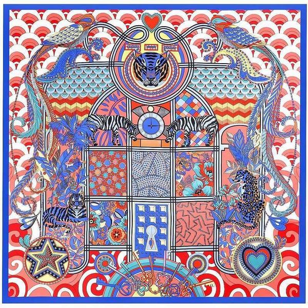 

130cm new beast chart women's twill silk scarf decoration sun protection shawl large square 0529, Blue;gray