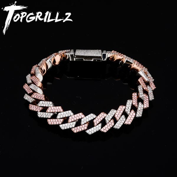

bangle rillz 14mm big box clasp miami cuban link bracelet gold silver color iced out cubic zircon rock hip hop style men's jewelry, Black