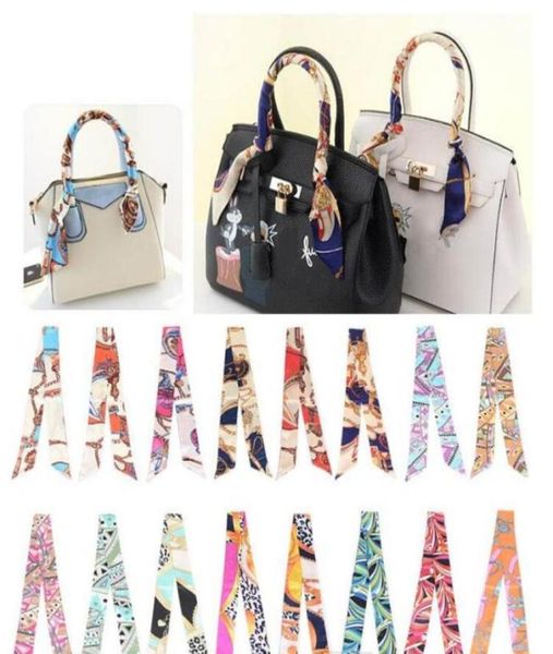 

fashion multifunction print scarf for handbags handle 17 colors head wrap scarfs ribbon women039s turban triangle headband silk5510223, Blue;gray
