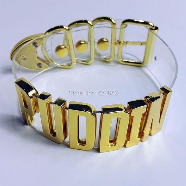 

necklaces 100% handmade gold color leather letter choker puddin collar cosplay punk tall band 35mm word name necklace, Silver