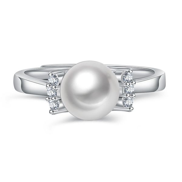 

adjustable rings pave aaa cubic zirconia, 6mm imitation pearl female party ring jewelry, Golden;silver