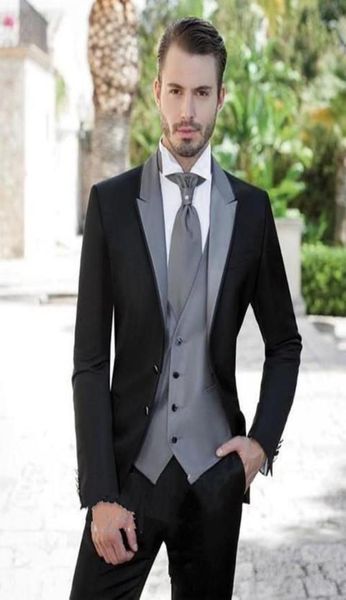 

new custom made two button black groom tuxedos peak lapel groomsmen man wedding prom dinner suits jacketpantsvesttie 1452526576, Black;gray
