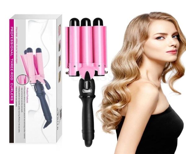 

3 barrel curling iron wand 25mm hair waver with lcd temp display women salon tool tourmaline triple barrels crimper 2202113689515