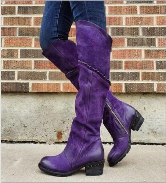 

women over knee high boots chaussure booties mid heels gladiator vintage pu leather matin shoes woman zapatos mujer sapato7304241, Black