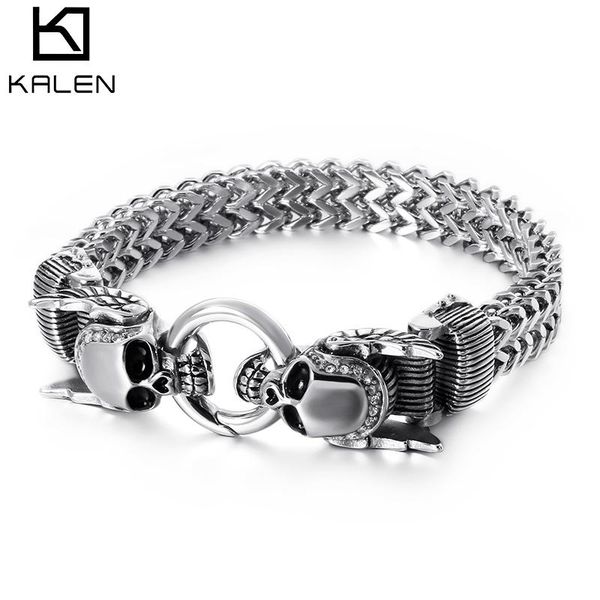 

bangle kalen gothic halloween 23cm chunky mesh chain bracelet for men punk skull charm bracelet stainless steel skeleton accessories j, Black