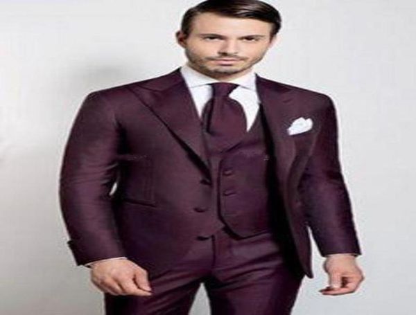 

new classic style two buttons burgundy wedding groom tuxedos peak lapel groomsmen men suits prom blazer jacketpantsvesttie 198048358, Black;gray