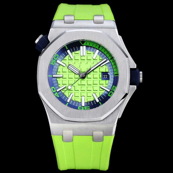 

watch automatic mens mechanical watches 42mm business wristwatches men wrist watch waterproof rubber strap design montre de luxe, Slivery;black