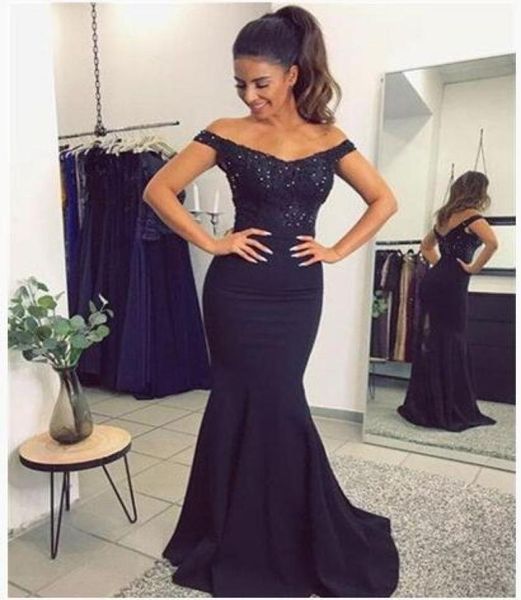 

sweetheart neck mermaid prom dresses zipper back crystal beaded satin sweep train evening dresses gowns party dresses robe de 8998399, Black