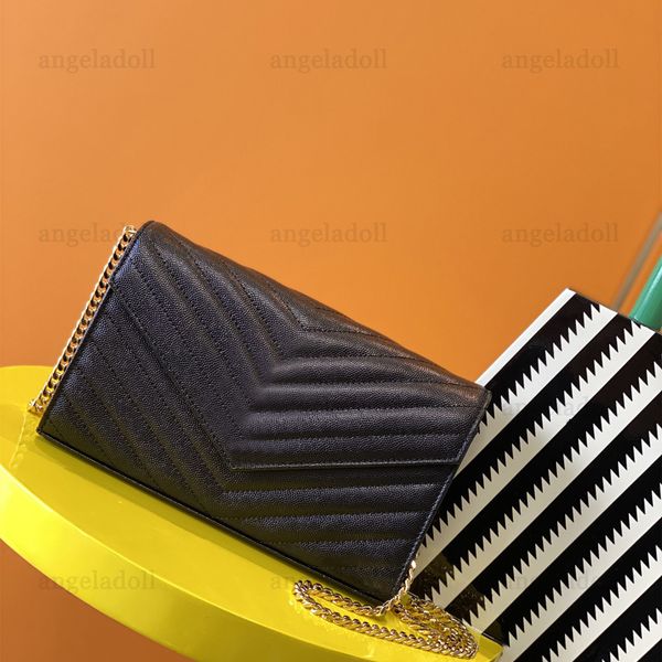 

10a mirror quality designers wallet on chain bag medium 22.5cm matelasse chevron quilted purse real leather caviar handbag crossbody black s