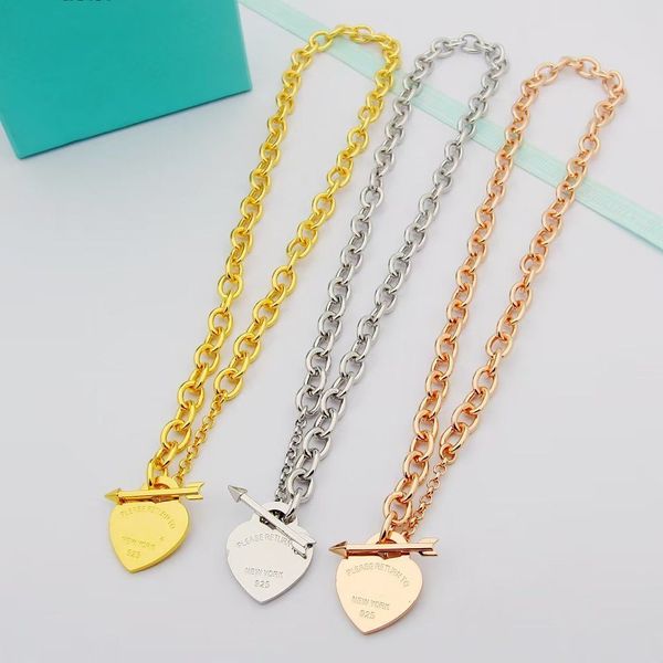 

brass luxury necklaces peach heart arrow buckle thick necklace women designer jewelry, Silver