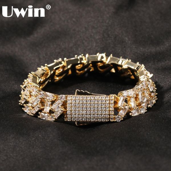 

bangle uwin 13mm pave setting baguettecz bracelets for women men iced cubic zircon miami cuban chain fashion hip hop jewelry for gift, Black