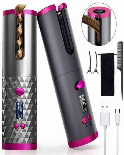 

nxy curling irons wireless automatic hair curler portable usb rechargeable rotating curling iron crimper lcd display curly machine4894268