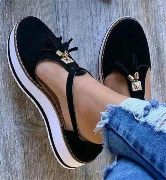 

sandals summer platform shoes women 2021 retro tassels thick bottom buckle ladies outdoor female7229683, Black