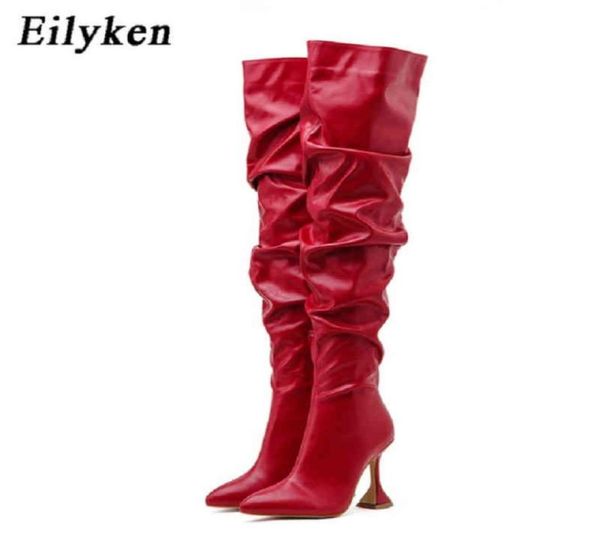 

boots eilyken new design pleated leather over the knee boots fashion runway strange high heels pointed toe zip womans shoes 29644539, Black