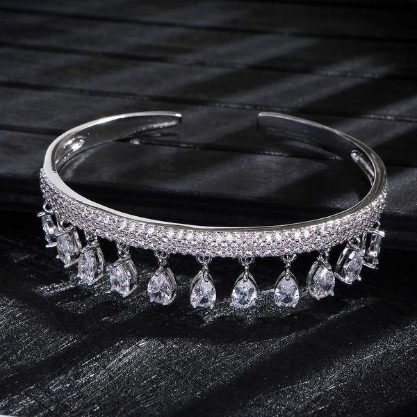 

bangle luxury water drop tassels bangle fashion dubai bridal jewelry for women wedding brincos para as mulheres s0741, Black