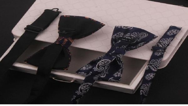 

bow ties 2021 fashion men039s wedding double fabric paisley pattern tie banquet host formal butterfly with gift box16358951, Black;gray