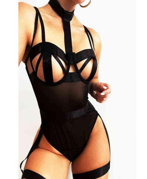 

transparent bodysuits lingerie garter belt halter harness erotic sleepwear women underwear babydoll cosplay costume t1852524, Red;black