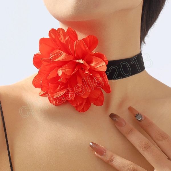 

exaggerated goth big rose flower short choker necklace for women wed bridal clavicle chain y2k accessories neck jewelry, Golden;silver