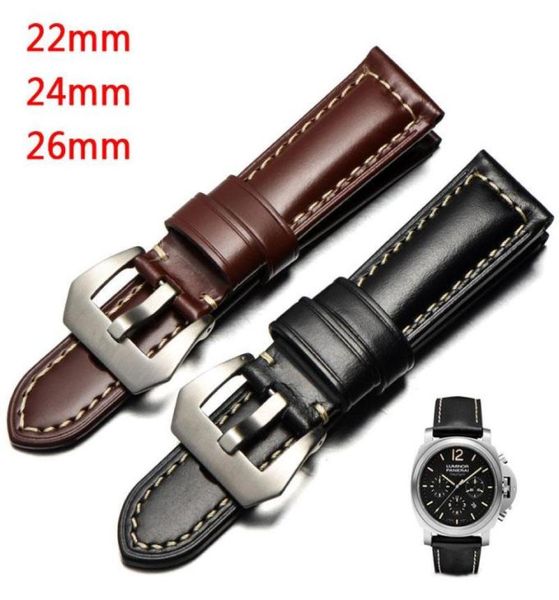 

watch bands 22 24 26mm vintage genuine cowhide strap for 1950 waterproof leather wrist band blackbrown pin buckle men6956598, Black;brown