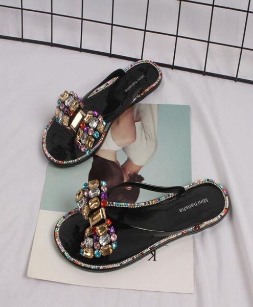 

summer woman beach flip flops jelly shoes 2021 new bling flowers pvc slides girls sandals slip on flat with women slippers t4524462971, Black