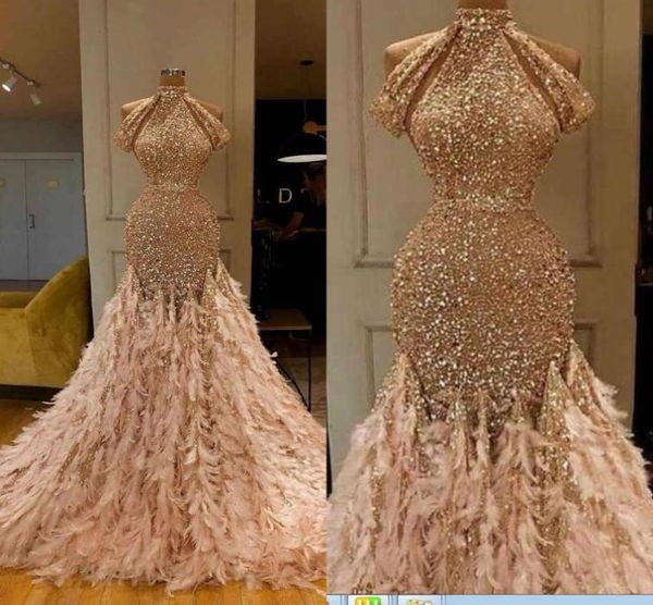 

glitter mermaid evening dresses champagne feather sequins high neck lace formal party gowns custom made long prom dresses6408058, Black;red