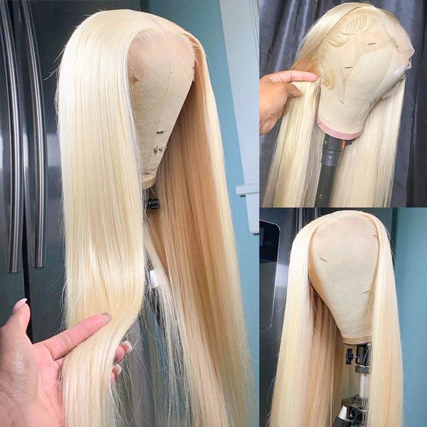 

613 hd lace frontal wig 13x4 straight blonde lace front wigs pre plucked high density full hair wigs for women brazilian remy, Black;brown