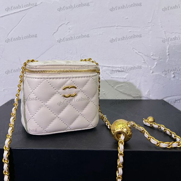 

designer mini womens makeup bag leather ringer hardware metal buckle handbag press golden ball matelasse crossbody bags portable case coin p