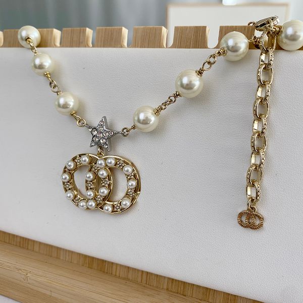 

18 styles with diamonds pearl necklace designer square chain necklace women never fade 18k gold-plated sweater chain wedding gift luxury jew, Silver