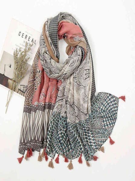 

women fashion aztec cashew floral tassel viscose shawl scarf lady wrap pashmina stole bufanda muslim hijab 18090cm y1211257, Blue;gray