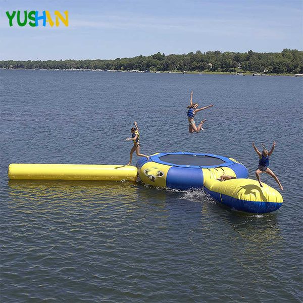 

inflatable water trampoline with slide tube jumping pillow bag bouncy jumping platform water trampoline for water park games
