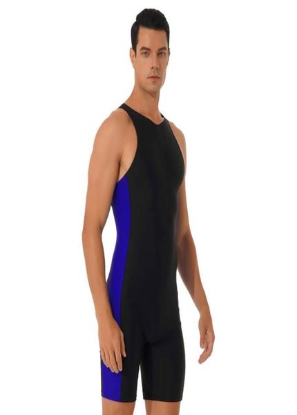 

men039s swimwear men onepiece swimming jumpsuit sleeveless front zipper shorts bodysuit triathlon wetsuit swimsuits beach bath9664466