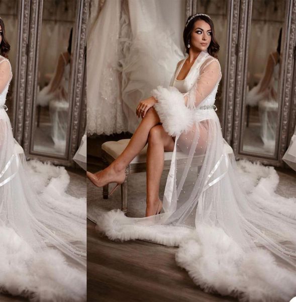 

2021 sheer tulle maternity sleepwear for poshoot ruffle beads plus size party nightgowns custom made pregnacy gowns7623607, White